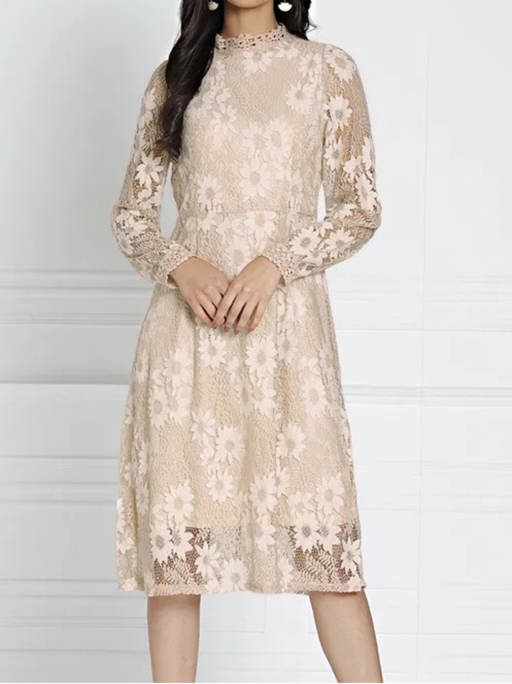 All About You Cream Lace Midi Dress with Long Sleeves size S